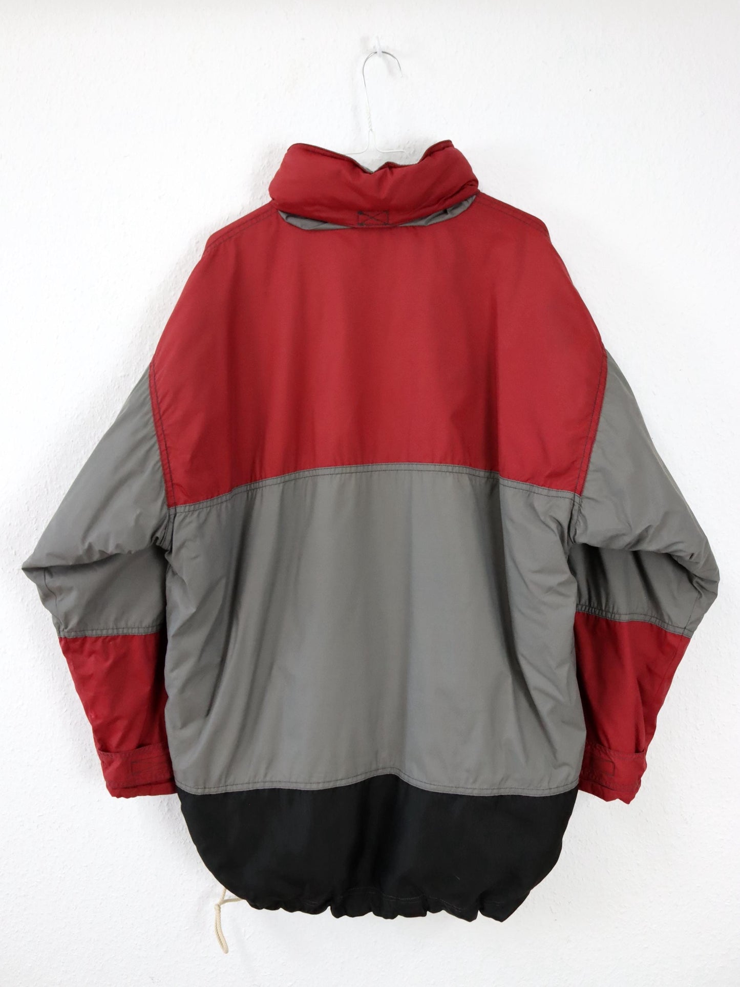 Vintage 80s 90s BEATLEKID Winter Jacket Stand-Up Collar Lightly Lined Pullover Jacket Red Grey M