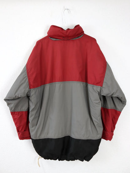 Vintage 80s 90s BEATLEKID Winter Jacket Stand-Up Collar Lightly Lined Pullover Jacket Red Grey M