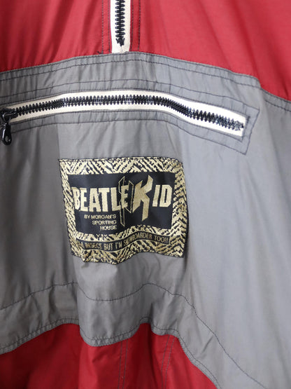 Vintage 80s 90s BEATLEKID Winter Jacket Stand-Up Collar Lightly Lined Pullover Jacket Red Grey M