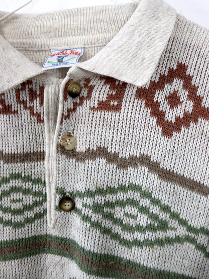 Vintage 80er 90er GAMEOVER Wollpullover gemustert beige cremeweiß Wolle M
