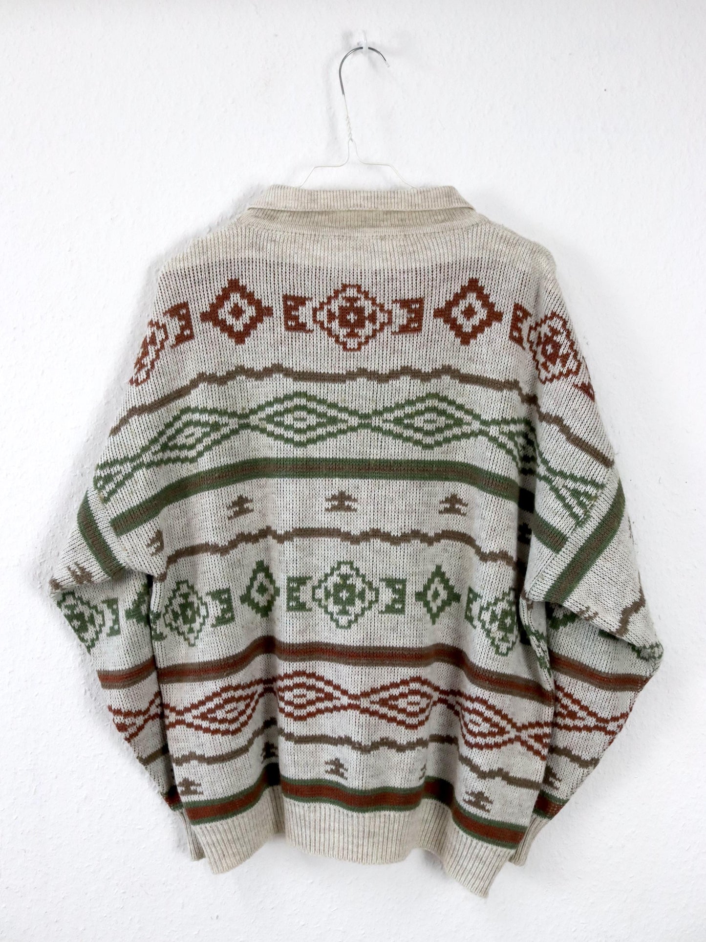Vintage 80er 90er GAMEOVER Wollpullover gemustert beige cremeweiß Wolle M