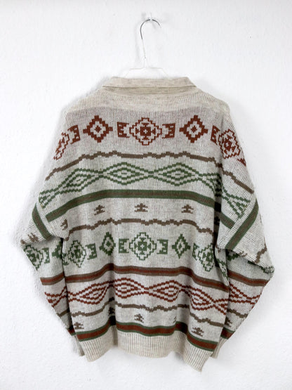 Vintage 80er 90er GAMEOVER Wollpullover gemustert beige cremeweiß Wolle M