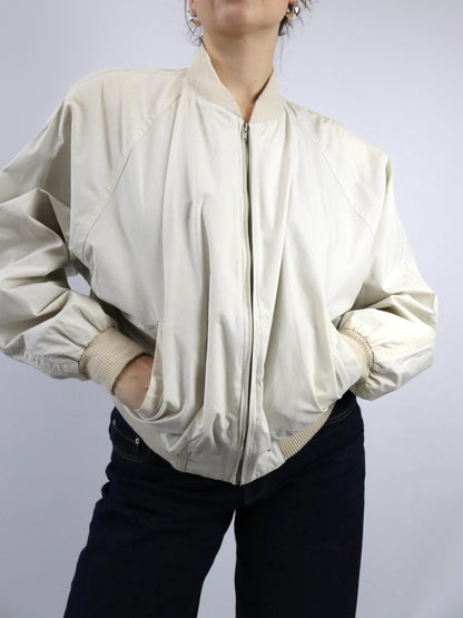 Vintage 80er 90er Bomberjacke leichte Jacke Blouson cremeweiß beige M
