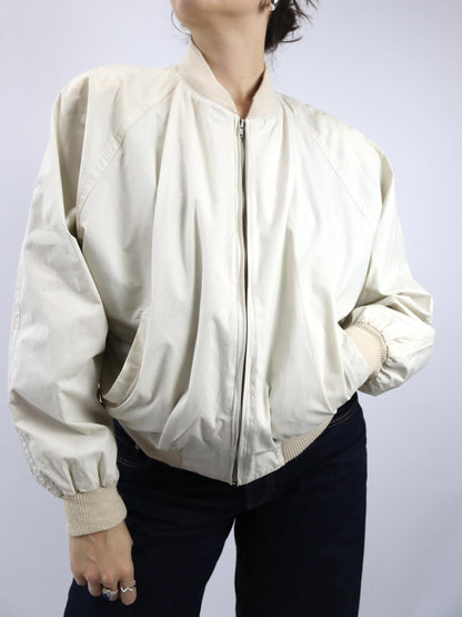 Vintage 80er 90er Bomberjacke leichte Jacke Blouson cremeweiß beige M