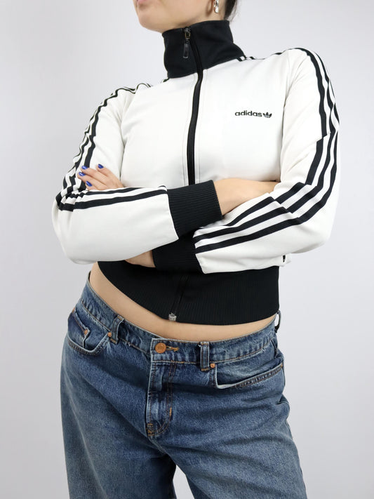 Vintage 00er Y2k ADIDAS Firebird 2006 Trainingsjacke Stehkragen schwarz weiß 36