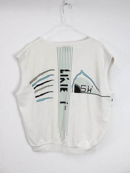 Vintage 80er 90er LE CYGNE SPORTIF Pullunder weiß crazy pattern L