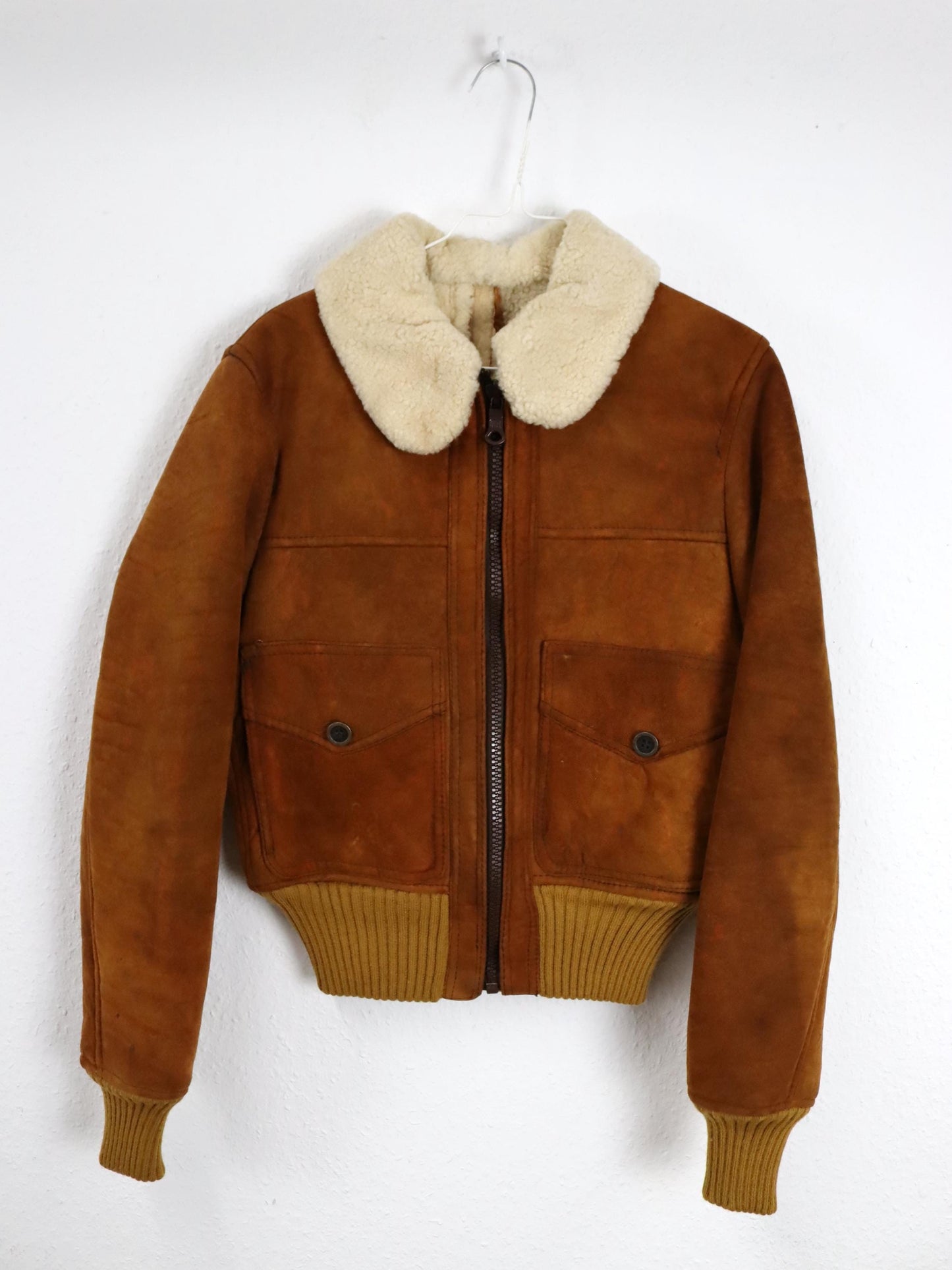 Vintage 70s 80s Suede Leather Jacket Sherling brown lined XS/S