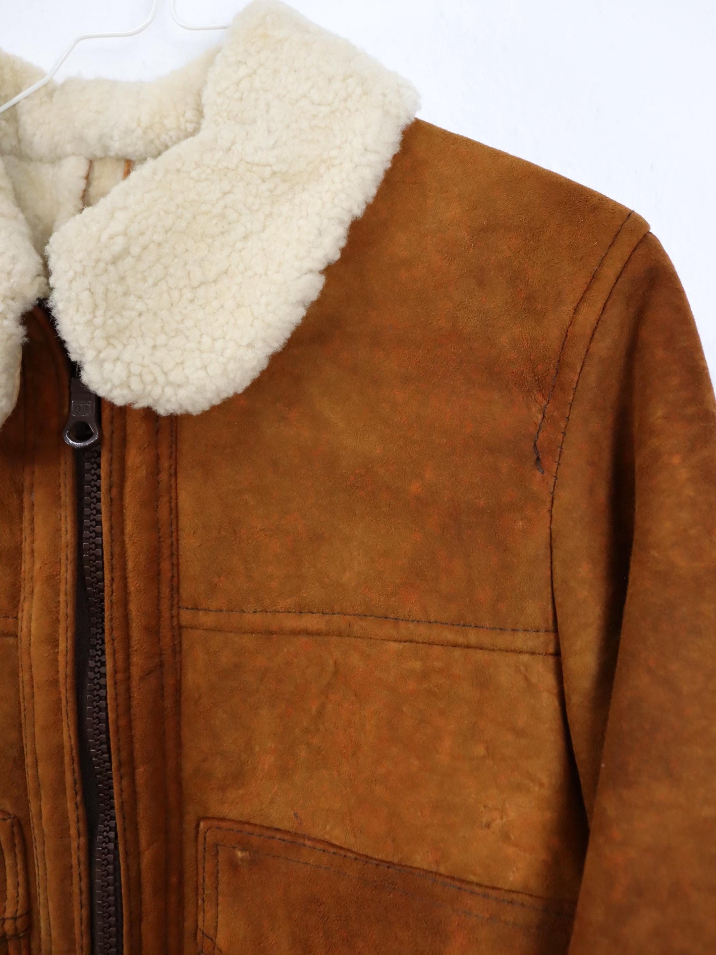 Vintage 70s 80s Suede Leather Jacket Sherling brown lined XS/S