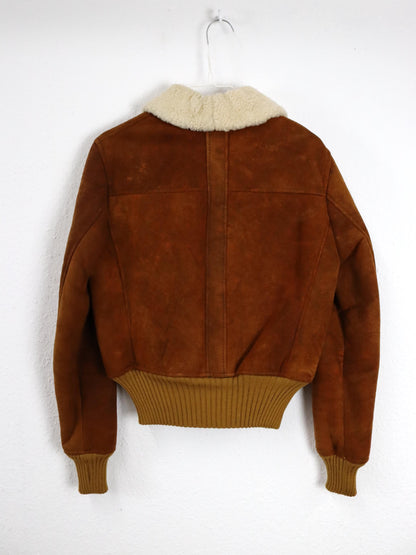 Vintage 70s 80s Suede Leather Jacket Sherling brown lined XS/S