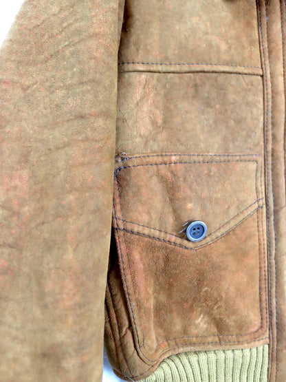 Vintage 70s 80s Suede Leather Jacket Sherling brown lined XS/S