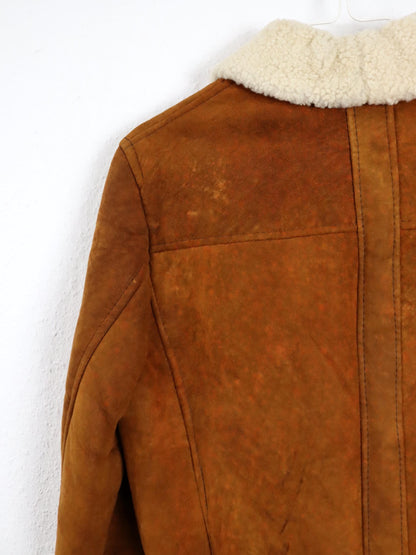 Vintage 70s 80s Suede Leather Jacket Sherling brown lined XS/S