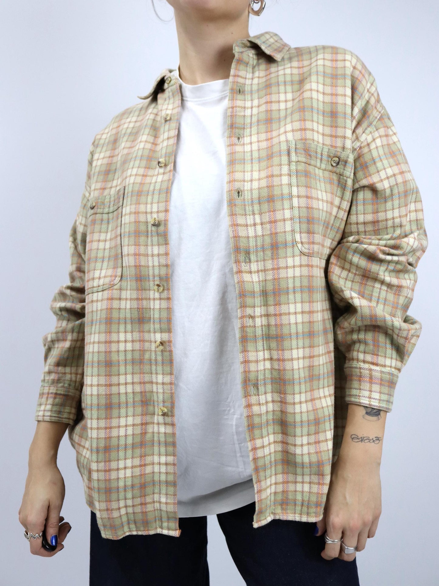 Vintage 80er 90er STARTER Flanellhemd kariert langarm beige XXL