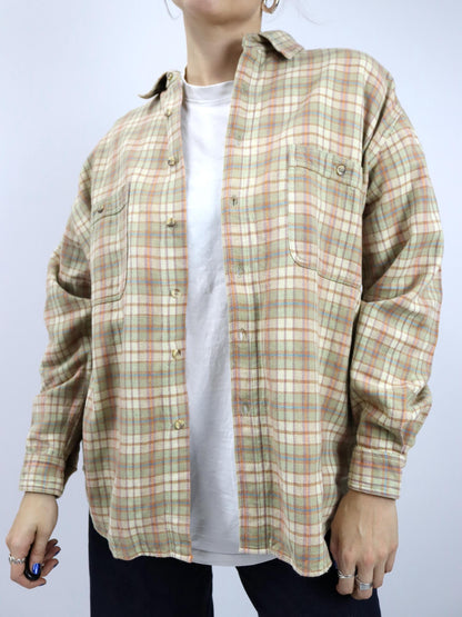 Vintage 80er 90er STARTER Flanellhemd kariert langarm beige XXL