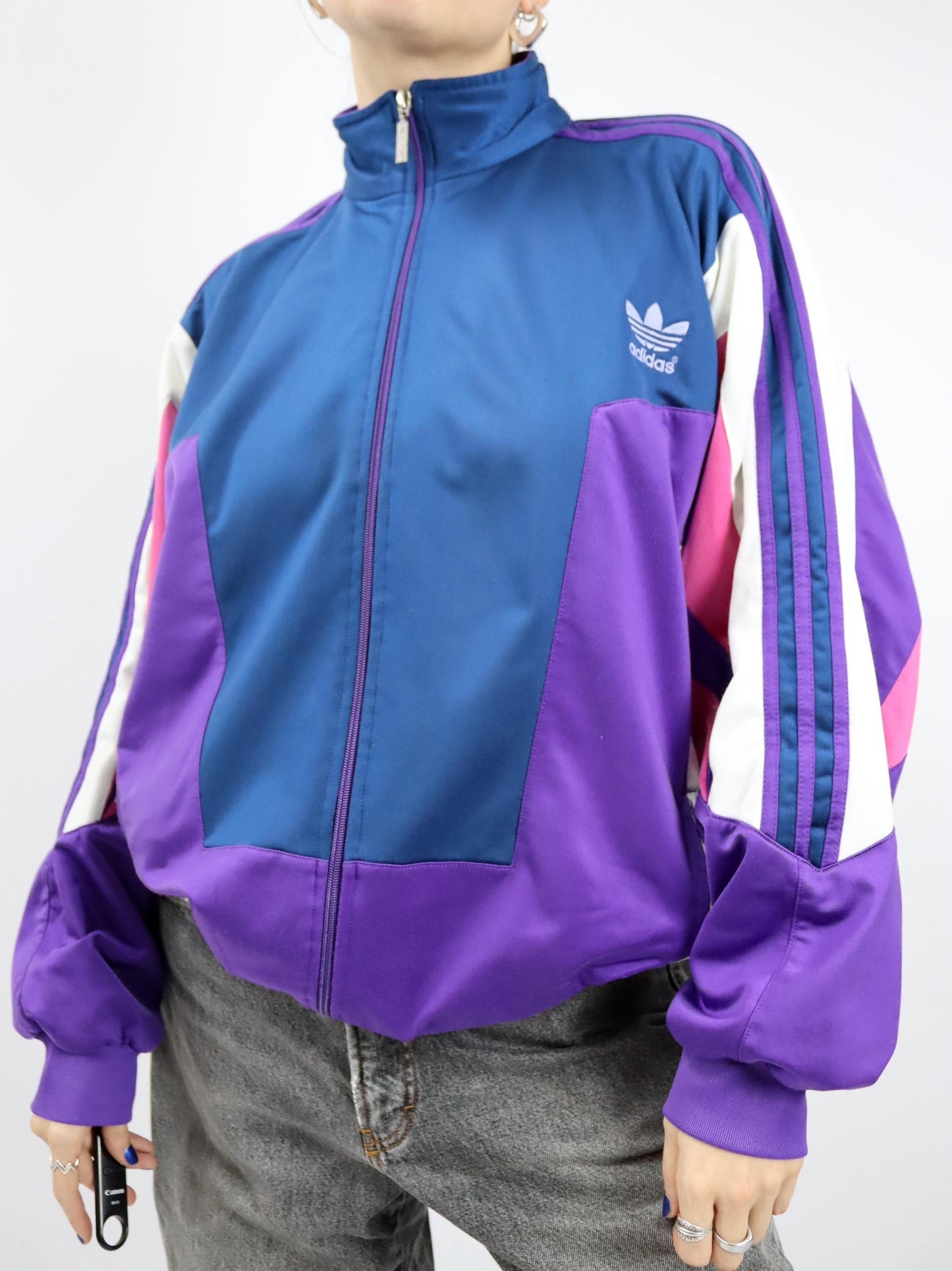Vintage 80er 90er ADIDAS Trainingsjacke Jacke Stehkragen D8 L/XL