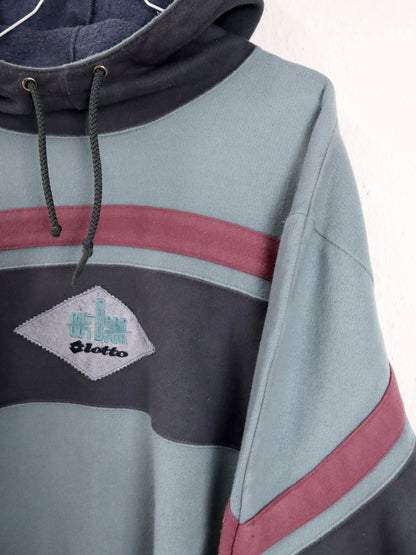 Vintage 80s 90s LOTTO Hoodie Pullover Sweatshirt Embroidery L