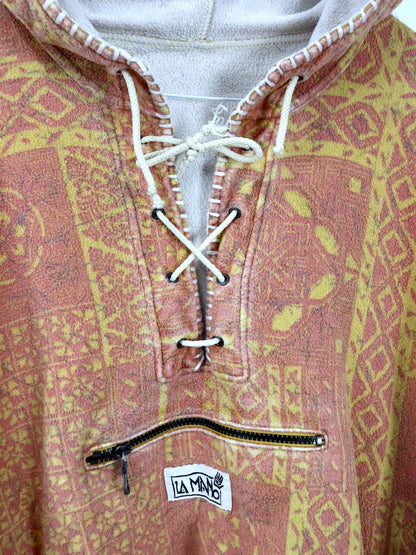 Vintage 80er 90er LA MANO Hoodie Pullover gemustert orange gelb XL