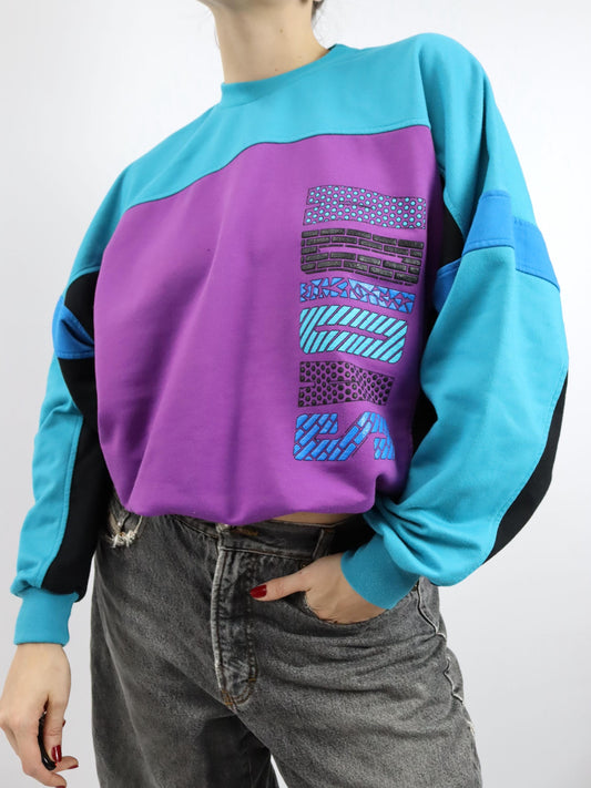 Vintage 80er 90er ADIDAS Sweatshirt Pullover blau lila D4 S