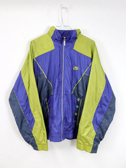 Vintage 80er 90er NIKE Trainingsjacke Jacke Stehkragen Stickerei lila grün doppellagig M