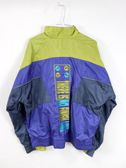 Vintage 80er 90er NIKE Trainingsjacke Jacke Stehkragen Stickerei lila grün doppellagig M