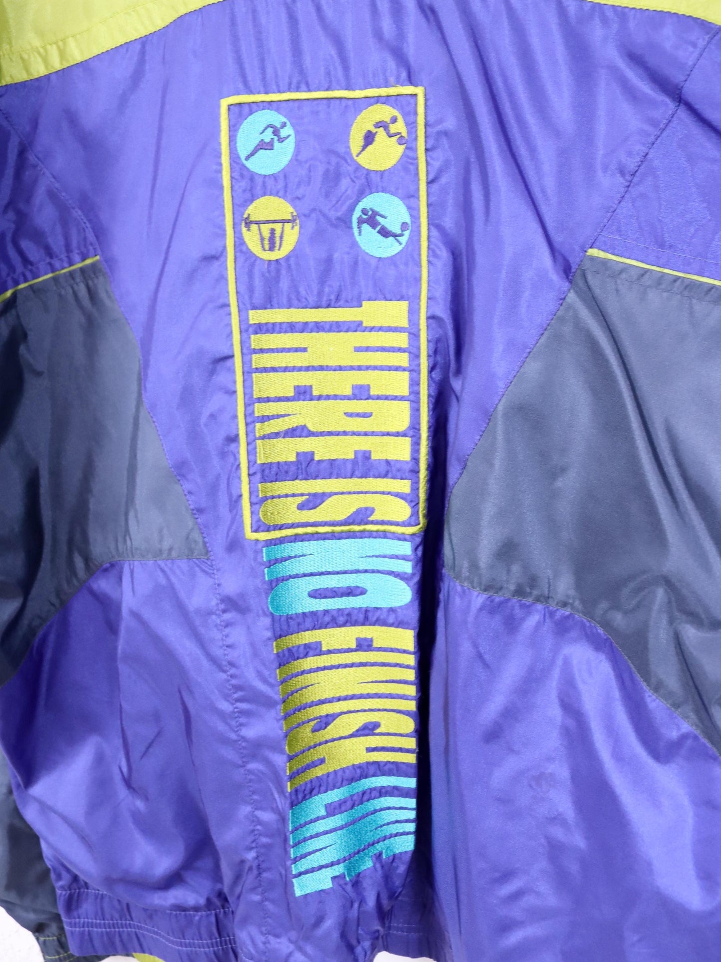 Vintage 80er 90er NIKE Trainingsjacke Jacke Stehkragen Stickerei lila grün doppellagig M