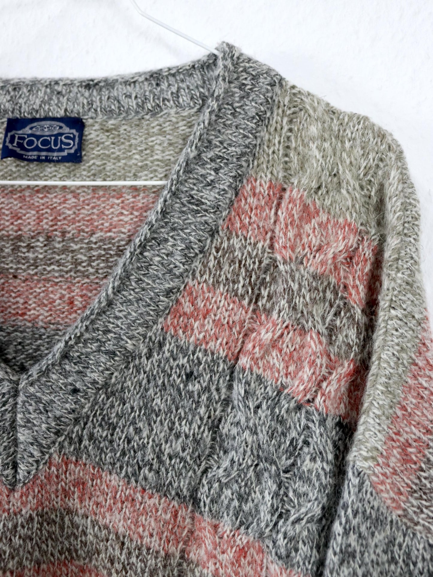 Vintage 80s 90s FOCUS Wool Sweater Angora Lambswool Striped Pastel L