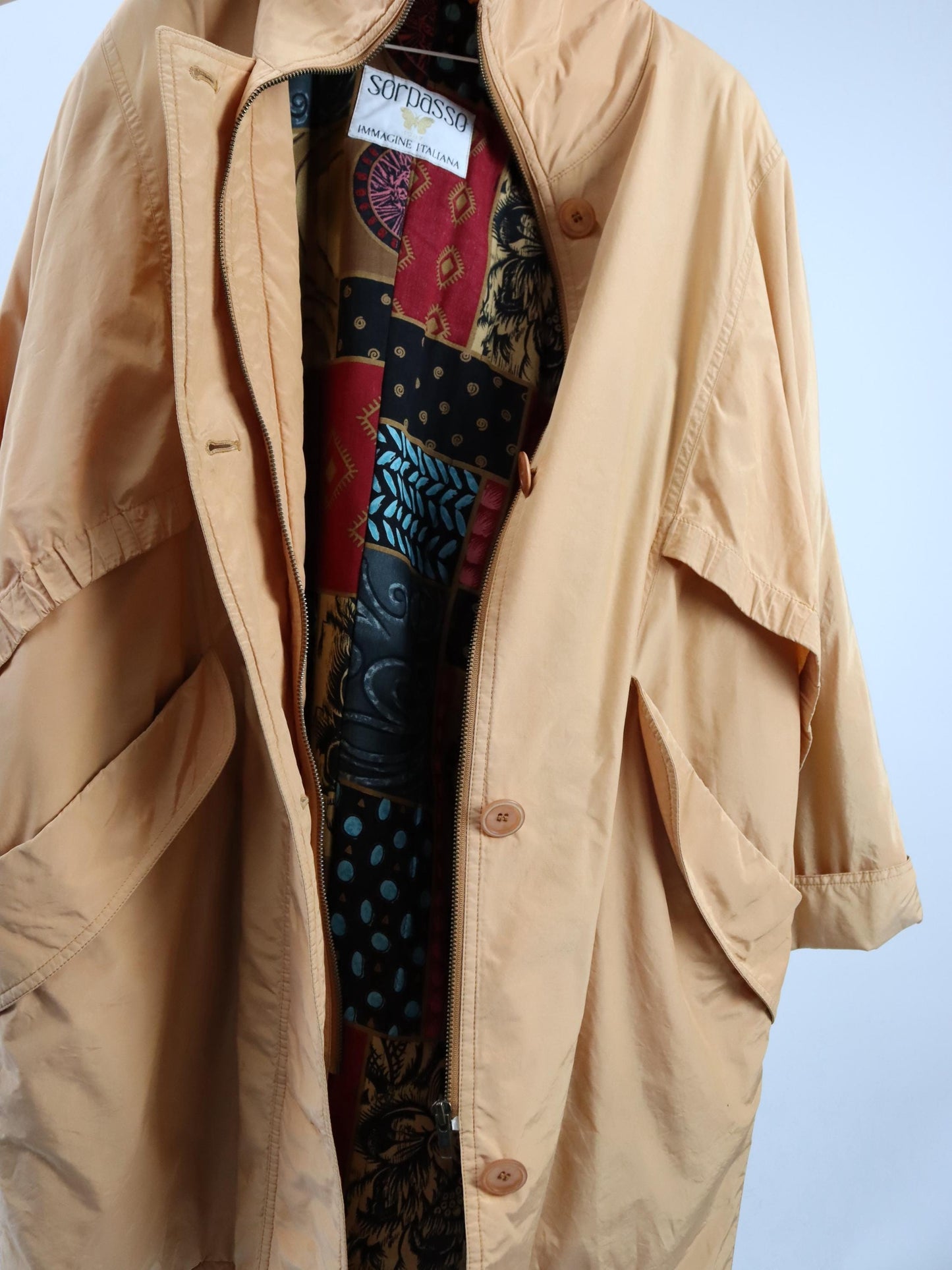 Vintage 80er 90er SORPASSO Mantel Parka leicht gefüttert apriko L