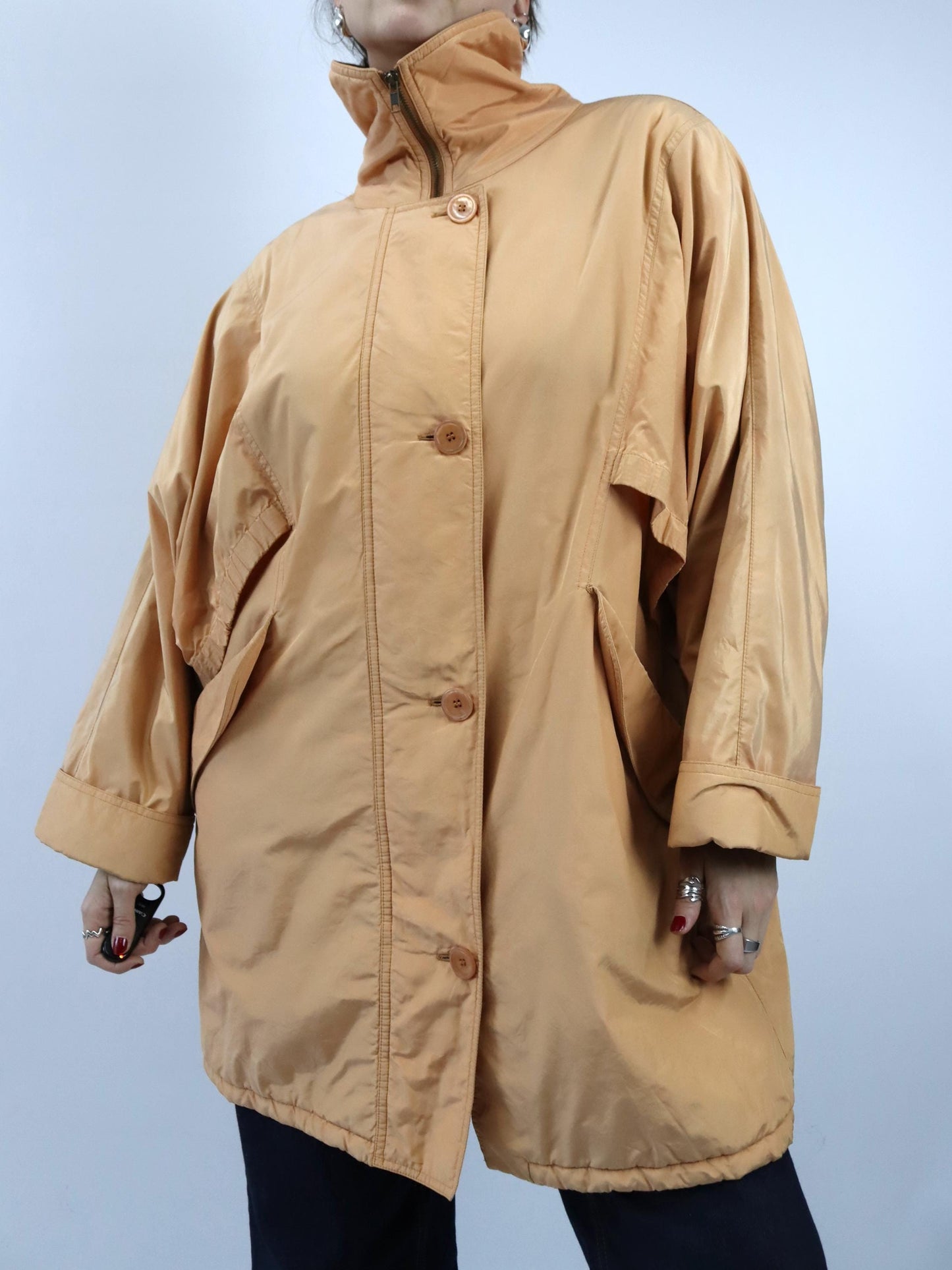 Vintage 80er 90er SORPASSO Mantel Parka leicht gefüttert apriko L
