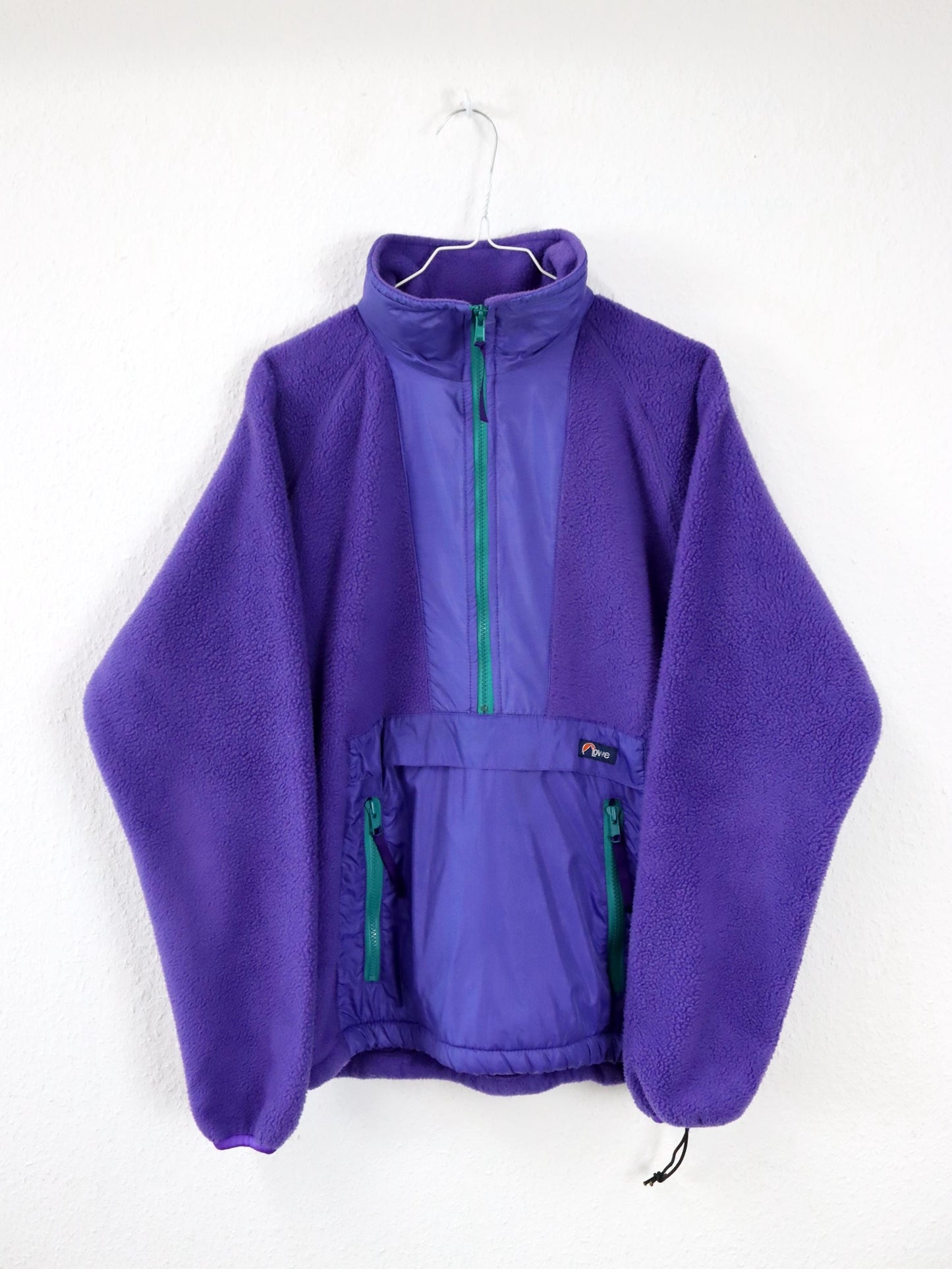 Vintage 80er 90er LOWE Fleecepullover lila Bauchtasche türkis Stehkragen M