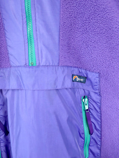 Vintage 80er 90er LOWE Fleecepullover lila Bauchtasche türkis Stehkragen M