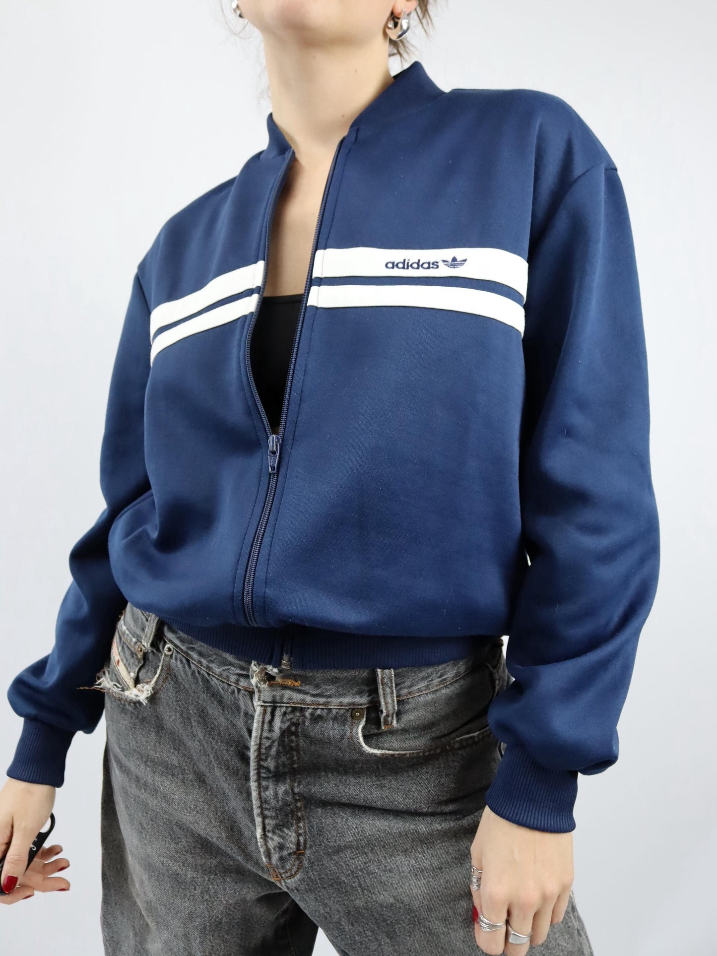 Vintage 80s 90s ADIDAS Track Jacket dark blue white D6 M
