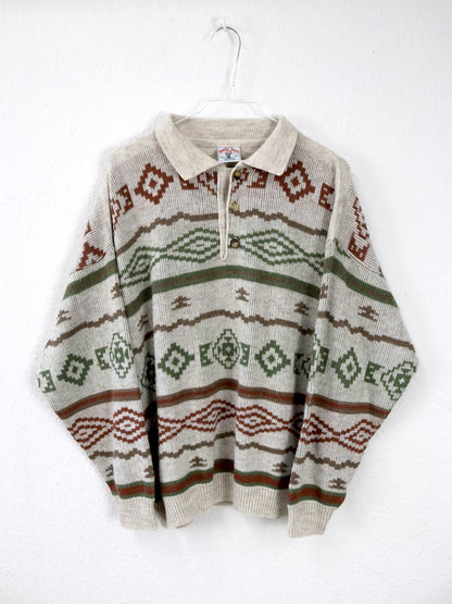 Vintage 80er 90er GAMEOVER Wollpullover gemustert beige cremeweiß Wolle M