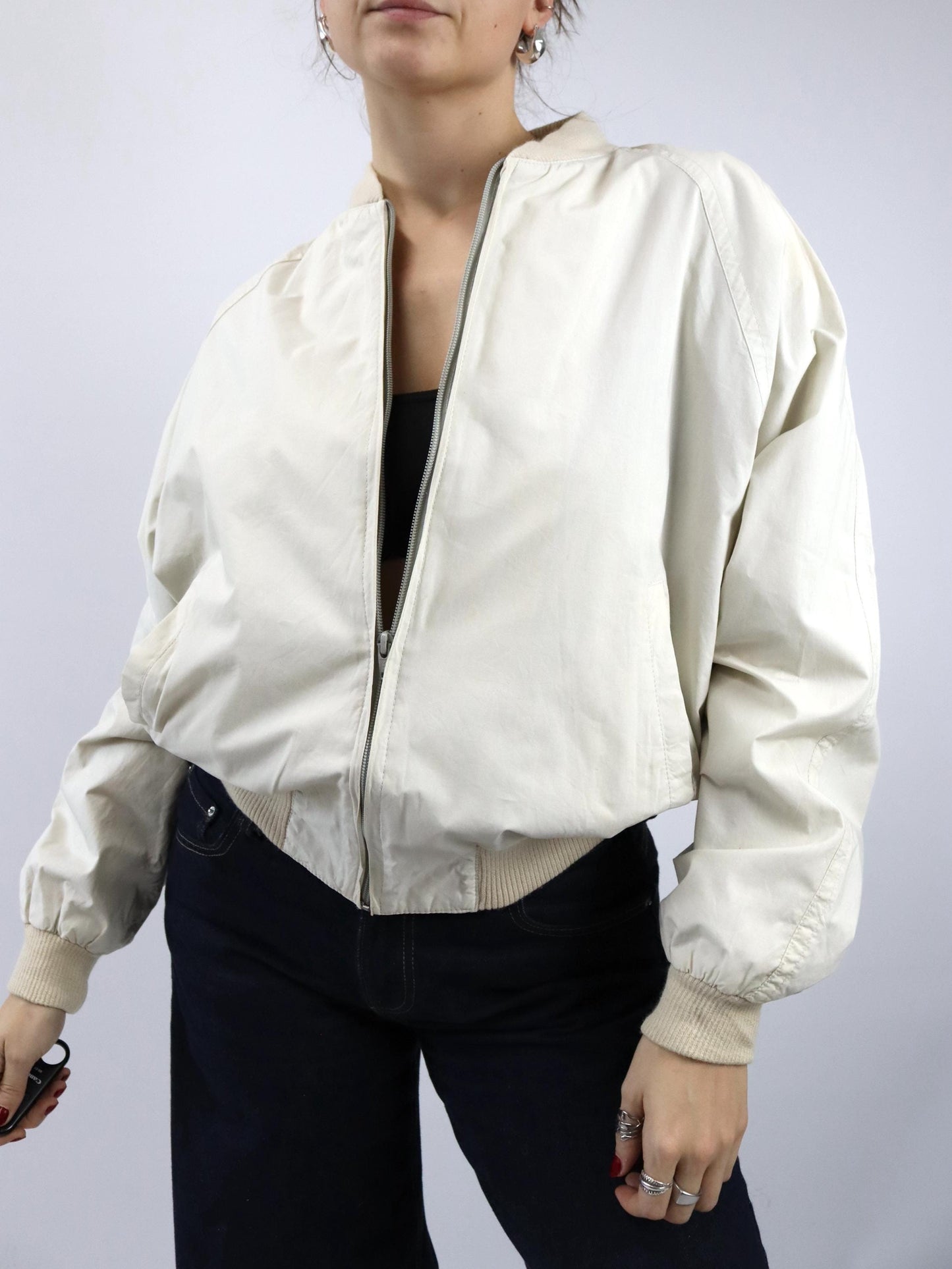 Vintage 80er 90er Bomberjacke leichte Jacke Blouson cremeweiß beige M