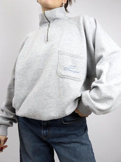 Vintage 80er 90er CHAMPION Sweatshirt Pullover Reißverschluss grau XL