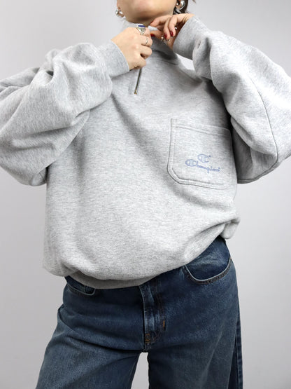 Vintage 80er 90er CHAMPION Sweatshirt Pullover Reißverschluss grau XL