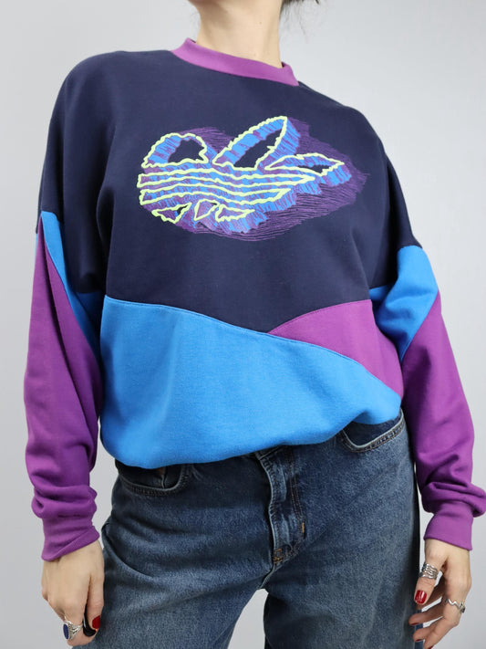 Vintage 80er 90er ADIDAS Sweatshirt Pullover lila blau D4 M