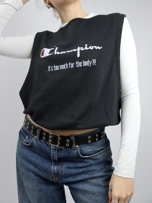 Vintage 80er 90er CHAMPION Pullunder Sweatshirt schwarz Print L