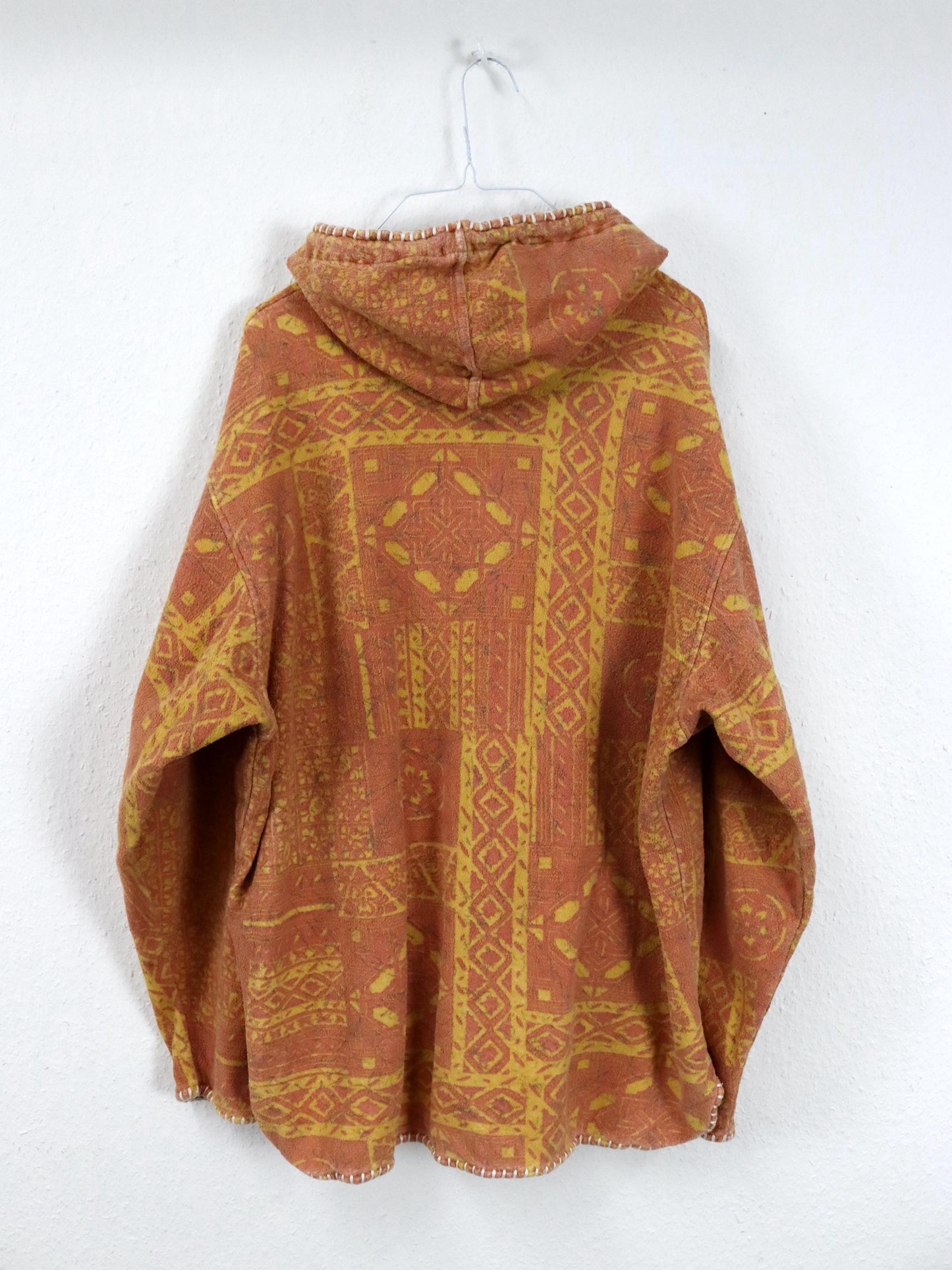 Vintage 80er 90er LA MANO Hoodie Pullover gemustert orange gelb XL
