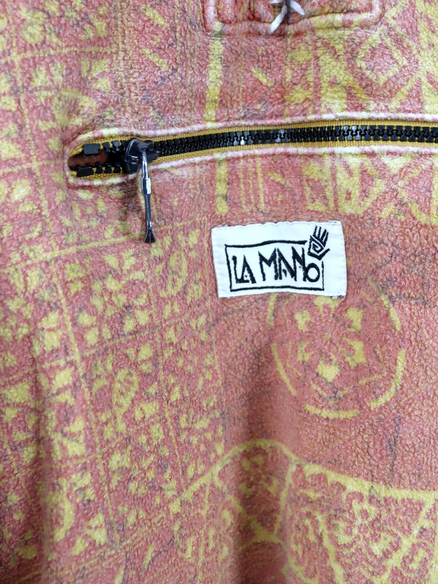 Vintage 80er 90er LA MANO Hoodie Pullover gemustert orange gelb XL