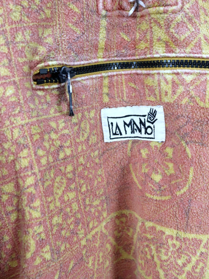 Vintage 80er 90er LA MANO Hoodie Pullover gemustert orange gelb XL