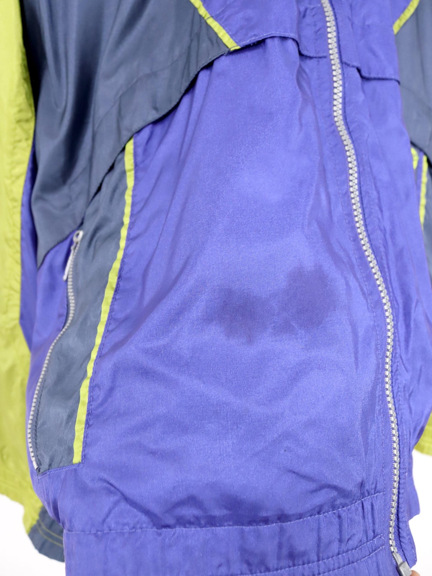 Vintage 80er 90er NIKE Trainingsjacke Jacke Stehkragen Stickerei lila grün doppellagig M