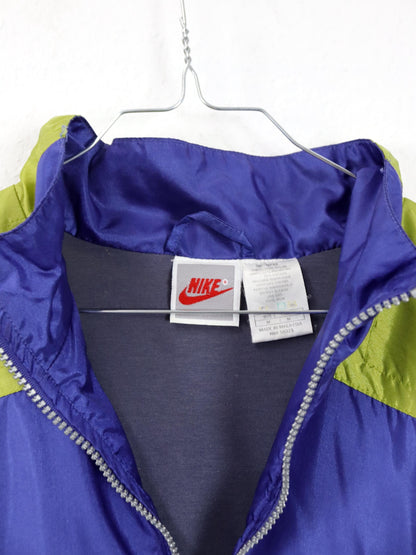 Vintage 80er 90er NIKE Trainingsjacke Jacke Stehkragen Stickerei lila grün doppellagig M