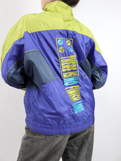 Vintage 80er 90er NIKE Trainingsjacke Jacke Stehkragen Stickerei lila grün doppellagig M