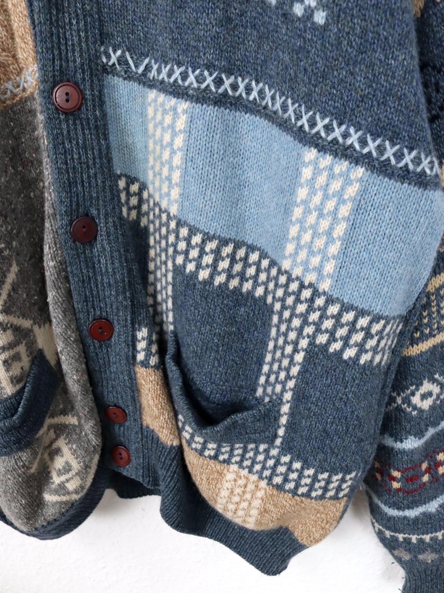 Vintage 80er 90er BLASTER Wollcardigan Cardigan Wolle Angora gemustert 50 L