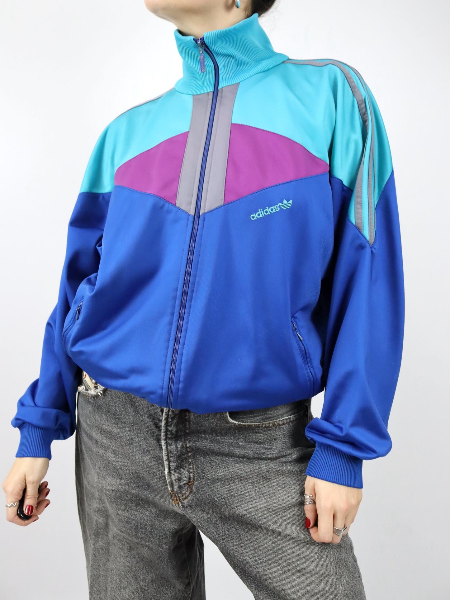 Vintage 80er 90er ADIDAS Firebird Trainingsjacke Stehkragen D5 38/40