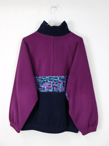 Vintage 80er 90er BRUGI Fleecepullover Stehkragen crazy pattern Lila blau L