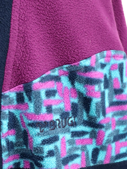 Vintage 80er 90er BRUGI Fleecepullover Stehkragen crazy pattern Lila blau L
