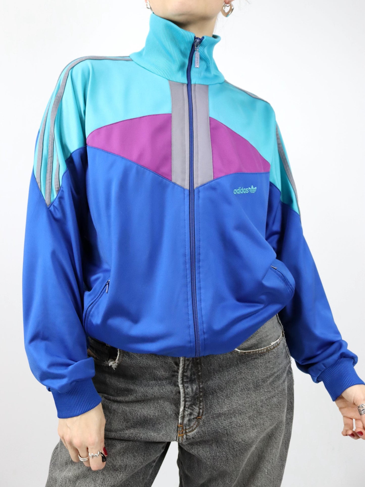 Vintage 80er 90er ADIDAS Firebird Trainingsjacke Stehkragen D5 38/40