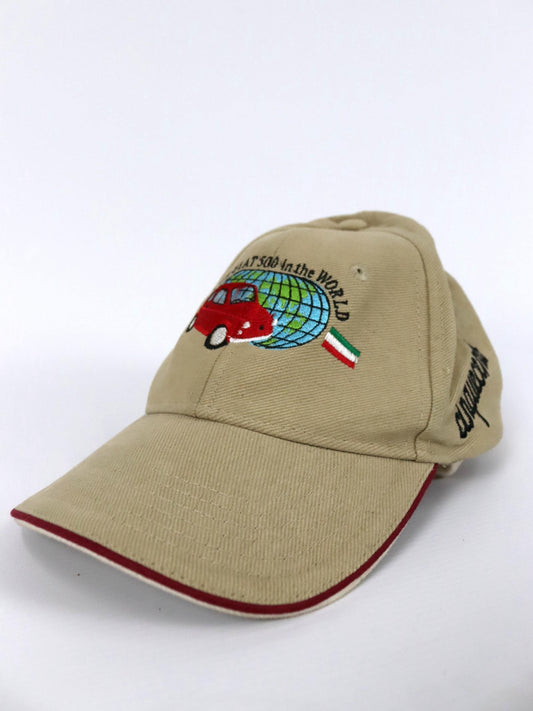 Vintage 90er 00er Y2k ATLANTIS Headwear Cap Club fiat 500 in the World beige Stickerei one size