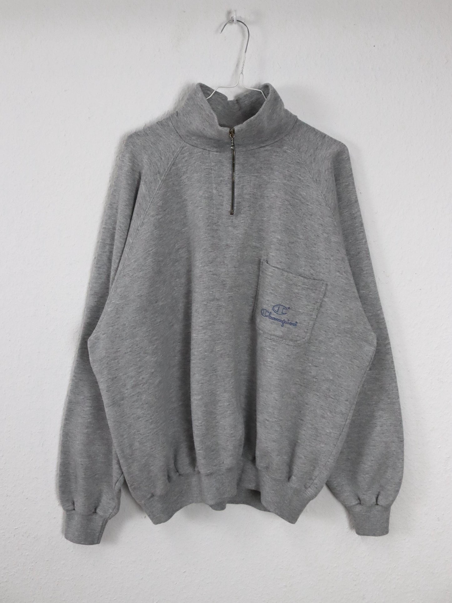 Vintage 80er 90er CHAMPION Sweatshirt Pullover Reißverschluss grau XL