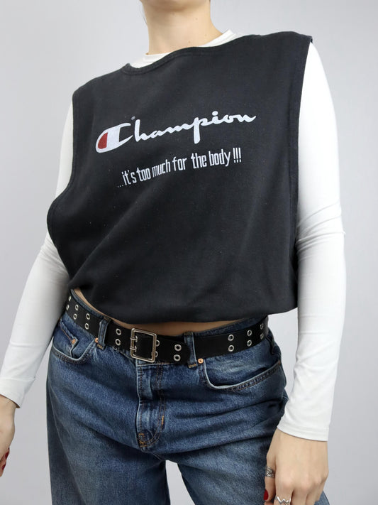 Vintage 80er 90er CHAMPION Pullunder Sweatshirt schwarz Print L